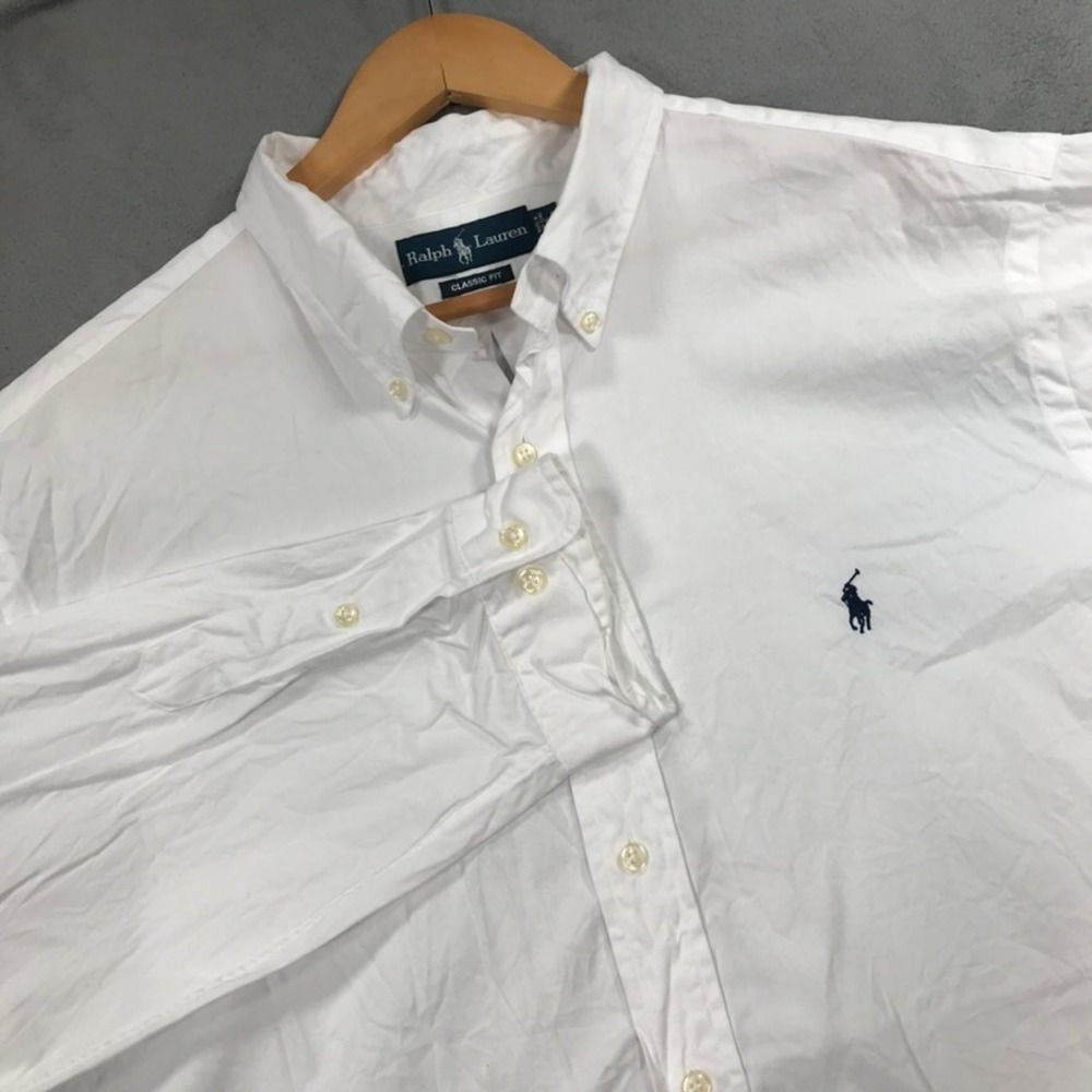 Ralph Lauren Shirt Men's 18 White Button Down Preppy Vintage Beach Nautical 90s